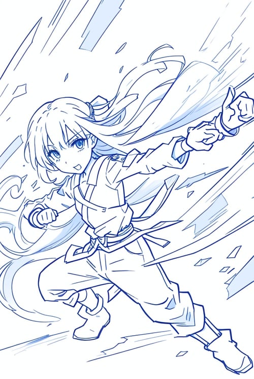 anime pose ,white background,sketch, full body,fight pose, 
