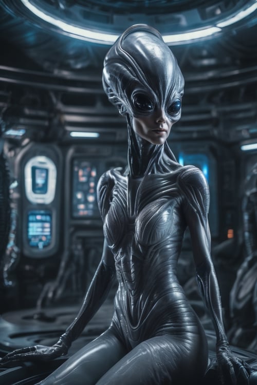 Alien-themed ((full body)), (RAW photo), (8k), (masterpiece),beautiful woman,  looking at viewer,  . Extraterrestrial, cosmic, otherworldly, mysterious, sci-fi, highly detailed