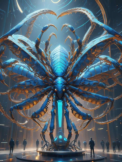 ((best quality)), ((masterpiece)), ((realistic,digital art)), (hyper detailed),DonMPl4sm4T3chXL Big Graceful Creeping Futuristic Arachnid,  Scaled Appendages, Trifurcated-Tailed, Prehensile-Tailed, Scales,  Celestial Wings,, octane rendering, raytracing, volumetric lighting, Backlit,Rim Lighting, 8K, HDR,  <lora:DonMPl4sm4T3chXL-000010:0.7>