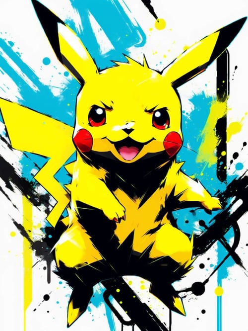 pokemon pikachu, active pose, anime, scetch, nvinkpunk, abstract brush strokes, heavy lines, HDR Neo-Noir style, bright yellow neon, minimal<lora:xl_more_art-full-beta3_1_0.5:1>