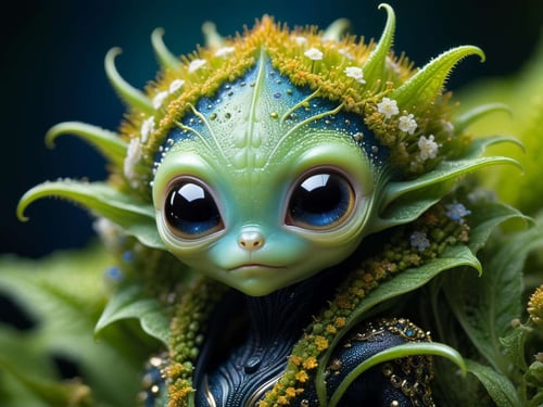 Cute creature from Space. terraforming. Alien Flora, Miki Asai Macro photography, close-up, hyper detailed, trending on artstation, sharp focus, studio photo, intricate details, highly detailed, by greg rutkowskidetailed face, detailed skin<lora:xl_more_art-full-beta3_1_0.5:1>