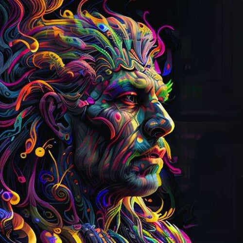 psychedelic, black man, illustration, looking ahead, from side ,detailed, 8k, simple background, <lora:psychedelic_portrait:1>