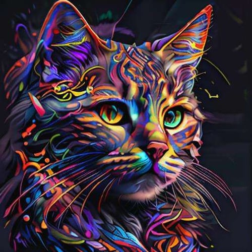 psychedelic, cat, drawing, from front position, portrait ,detailed, 8k, simple background, <lora:psychedelic_portrait:1>