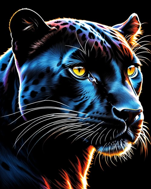 <lora:dthf64:1.0>, photorealistic colorful black panter from side, black background, 16k