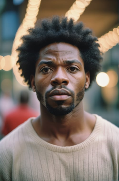 cinematic photo photograph, Kodak portra 800, 40 y.o afro american man, . 35mm photograph, film, bokeh, professional, 4k, highly detailed, a look of shock
