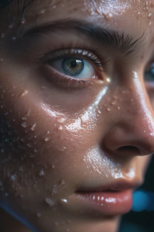Hyperrealistic art RAW analog photo of a synthetic cyber girl, (detailed wet skin:0.8), (looking at viewer:1.2), (sharp focus, hyper detailed, highly intricate:1.20), (natural lighting:1.3), Extremely high-resolution details, vibrant rich colours with professional photographic lighting, realism pushed to extreme, fine texture, incredibly lifelike, cinematic, 35mm film, 35mm photography, film, photo realism, DSLR, 8k uhd, hdr, ultra-detailed, high quality, high contrast