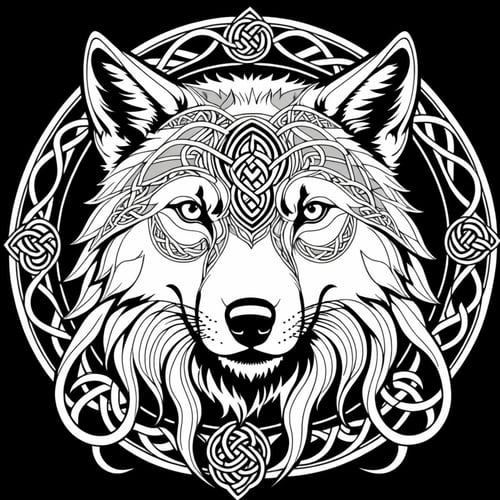 (line art art), 2D, wolf, viking knotwork