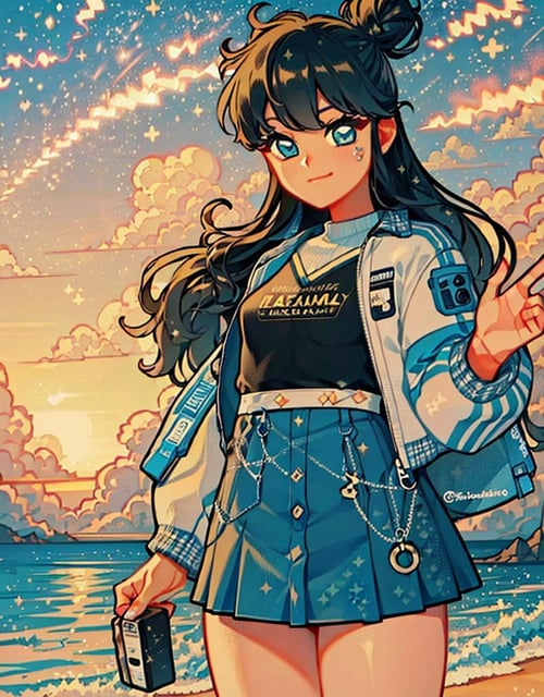 1girl, black hair, long hair, hair bun, school uniform, skirt, jacket, shorts, books, beach city, (detailed ladscape:1.2), (dynamic_angle:1.2), (dynamic_pose:1.2),(masterpiece:1.2), (best quality, highest quality), (ultra detailed), (8k, 4k, intricate), (cowboy shot:1), (highly detailed:1.2),(detailed face:1),(gradients),(ambient light:1.3),(perfect_anatomy:1.2), cinematic composition, <lora:Bobotae_Style:1>