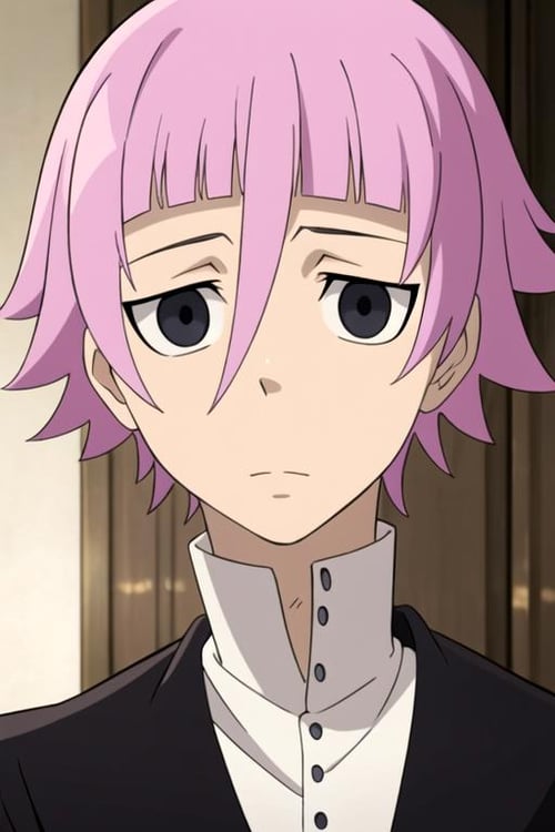 masterpiece, best quality, game cg, 1boy, solo, male focus, looking at viewer, , depth of field, , , <lora:crona_soul_eater:0.68>, crona_soul_eater, pink hair, black eyes,