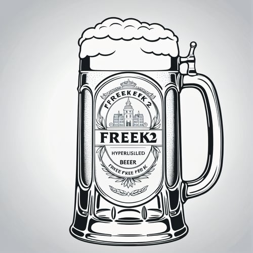 line art drawing artwork of a stein of beer hyperdetailed with the text "freek22" . professional, sleek, modern, minimalist, graphic, line art, vector graphics