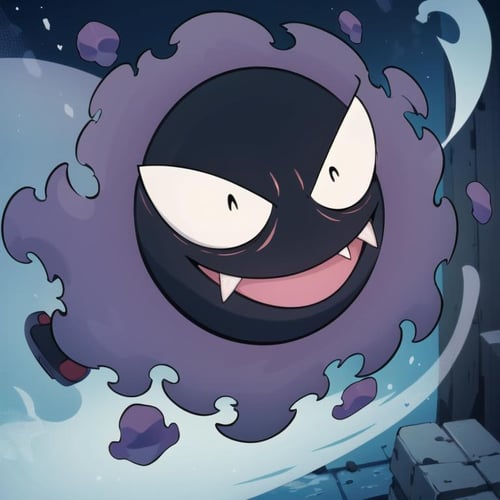 ((masterpiece,best quality)), absurdres,<lora:Gastly_Pokemon_Anime:0.9>, Gastly_Pokemon_Anime, ghost, floating,  no humans, pokemon \(creature\), solo, smiling, looking at viewer, cinematic composition, 