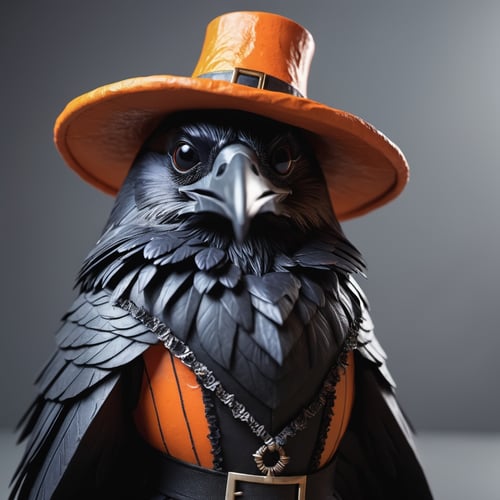 A raven in Halloween outfit,make_3d
