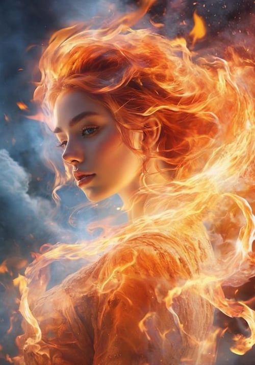 (Masterpiece, high quality, best quality, official art, beauty and aesthetics:1.2),(fire element:1.1),composed of fire elements,(1girl:1.2),<lora:xl-shanbailing-1003fire-000010:0.8>,burning,transparency,fire,(molten rock),flame skin,flame print,fiery hair,smoke,cloud,(radiant:1.1),(flames soaring:1.2),(reigniting the divine fire:1.2),<lora:xl0917ukl-v12:0.6>, ukl,