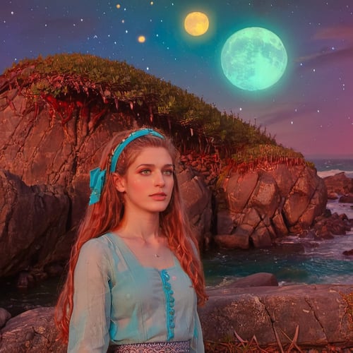 aw0k euphoric style, art by Arthur Hughes,art by Aaron Douglas, [photograph, full shot of a (beautiful woman:1.1) surrounded by Lunar eclipse, Psychadelic Braided half-up half-down hairstyle, Purse, Barrette, Illustration, Flustered, waning light, film grain, Samsung Galaxy, Fish-eye Lens::15], <lora:katu:1> <lora:vhsart:1>