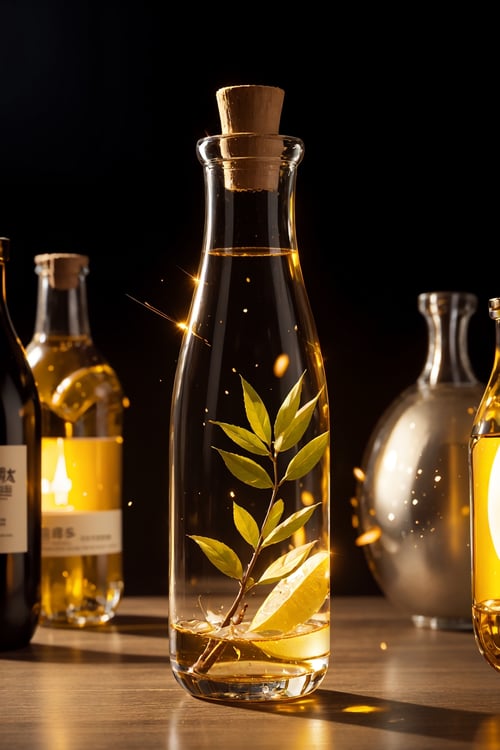 Masterpiece,realistic,ultra detail, firefly transparent bottle,perfect light