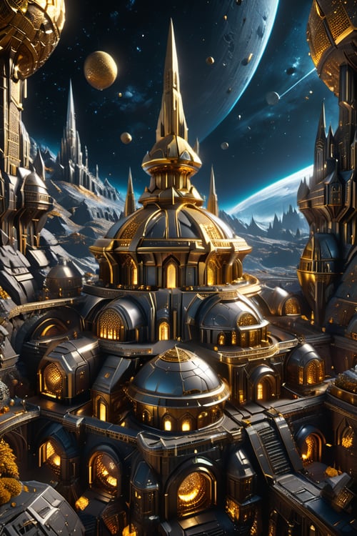 A metalcraft futuristic Dwarven city carved into a gold and silver astroid and gold & silver stars in the background , Everything is made of carved metals, concept art triadic colors. contrasting colors maximalism mandelbulb macro photography Unreal Engine 5. Metal vains,


Metals folds metalcraft, made of metals, metalcraft, 8K resolution 64 megapixels soft focus,Renaissance Sci-Fi Fantasy