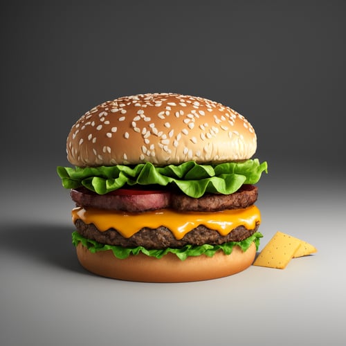 best quality, ultra high res, (photorealistic:1.4), ultra-detailed, incredibly detailed, foil package, big mac, fried meat, wet lettuce, melting cheese, 3D rendering, vivid colors, studio lighting, sharp focus
