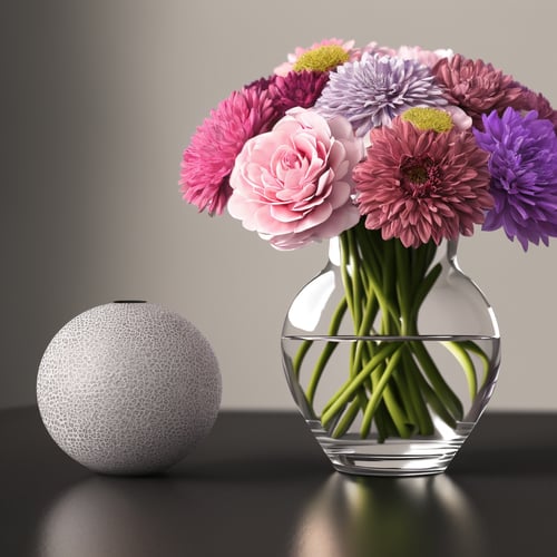 (bright colors,vibrant colors) flower vase, (photorealistic,realistic:1.37) 3D rendering, (best quality,4k,8k,highres,masterpiece:1.2) (ultra-detailed,extremely detailed) (smooth,rounded) curves, stunning (transparency,translucent qualities), (realistic,three-dimensional representation) of flowers, (subtle lighting effects,soft lighting) (emphasizing the shape and texture), (detailed, intricate) petals, (chromatic,colorful) (flower arrangement,bouquet), (decorative,ornamental) vase design, visually appealing (composition,arrangement), (realistic reflections,shimmering reflections) on the smooth glass surface, (fresh, blooming) flowers with (vibrant,pastel) colors, (soft,subtle) shadows, (impressive, lifelike) depth perception, (impeccable,polished) texture, (highly detailed,fine details) on the vase's surface, (high quality,professional) 3D modeling, (meticulous,precise) attention to (size,scale) and proportions.