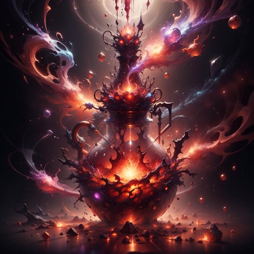 <lora:ExplosionMagic-20:0.5>, explosionmagic , smoke, glowing aura , excessive energy,fantasy, (magic liquid potion:1.2) ,