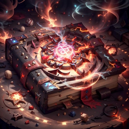 <lora:ExplosionMagic-20:0.6>, explosionmagic ,   smoke, glowing aura ,  magic explosion  ,  excessive energy, smoke ,  magic circle ,  red grimoire, A red  book of spells in mystical cover, studded with a rune , gameicon,<lora:GameIconResearch_book3_Lora:0.7>,,masterpiece,best quality, masterpiece, HD Transparent background,  (simple background:1.2), dark background, 