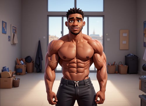 masterpiece, best quality,muscular black guy, people looking at him