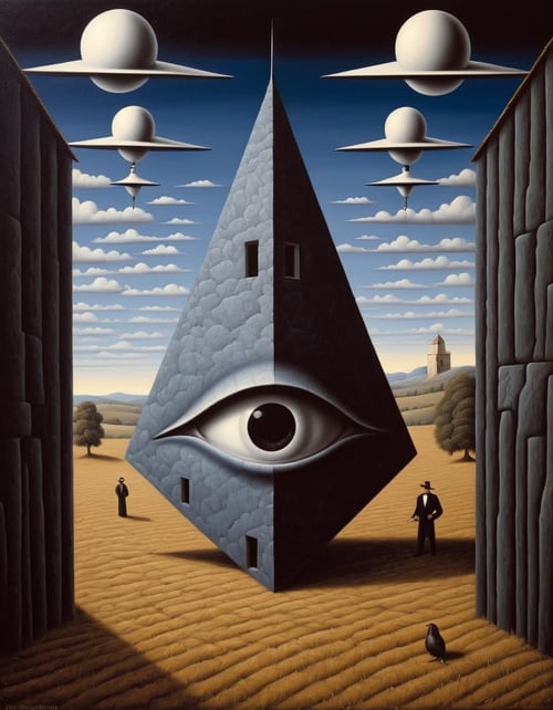 Cubist artwork <lora:FF-Style-Rafal-Olbinski.LORA:1> in the style of rafal olbinski,rafal olbinski style, (art by Josef Capek:0.8) and (Alan Kenny:1.0) , painting, Fascinating ([Stargate|Barn]:1.3) , detailed with Western patterns, masterpiece, fauna and Beehive background, Realistic, Regret, Cybergoth Art, moody lighting, L USM, rafal olbinski, rafal olbinski art . Geometric shapes, abstract, innovative, revolutionary