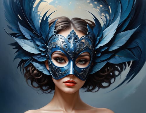 Abstract style <lora:FF-Style-KAROL-BAK.LORA:1> in style of karol bak, designed by Meghan Howland, digital art, ( blue theme:0.7) , "Mask Change II", it is Touching, at Post office, Bathed in shadows, tilt shift, Sad, spotlit, Desaturated, inspired by karol bak . Non-representational, colors and shapes, expression of feelings, imaginative, highly detailed