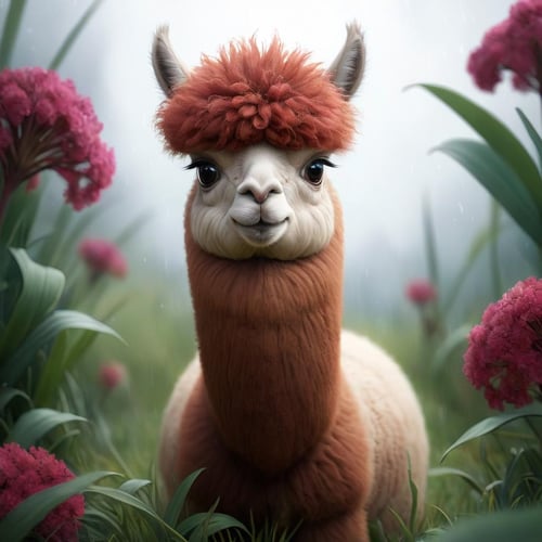 Hyperrealistic art alpaca, octane render, Gradient grass, stylized, High exposure of a Deformed Tangible (LLama :1.3) , at Chiropractic clinic, dense blossoms, Raining, Bokeh, Ultra Detailed, Sad, Expressionism, Direct light, Depth of field 270mm, Instax, rainbow swirl, Crimson explosions, Concept Art World, wallpaper, (art by Donato Giancola:1.2) , (art by Greg Rutkowski:1.1) , 4k, highly detailed,  <lora:FF-LLama-Generator:1.09> <lora:FF.85.samaritan3dCartoon_v40SDXL.lora:0.69> . Extremely high-resolution details, photographic, realism pushed to extreme, fine texture, incredibly lifelike