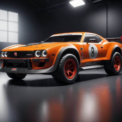 Realistic 8K rendering, (RC car:1.1), Simple studio background, Studio lighting for a cinematic look, Dynamic and photo-realistic, Capturing the RC car in real-life detail.