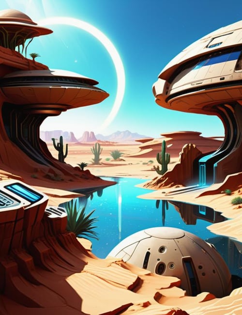((digital art)), (hyper detailed),DonMS4ndW0rldXL, made of sandstone Desert Oasis, scifi, futuristic, tech<lora:DonMS4ndW0rldXL-000008:0.8>