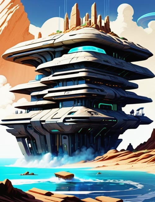 ((digital art)), (hyper detailed),DonMS4ndW0rldXL, made of sandstone Island, scifi, futuristic, tech<lora:DonMS4ndW0rldXL-000008:0.8>