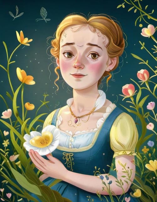 Jane Austen's Emma, Emma Woodhouse meddles in the love lives of those around her while learning about her own heart., sharp focus, particles, detailed, sub surface scattering, (ambient light:1.1) <lora:MODILL_XL_0.27_RC:1>