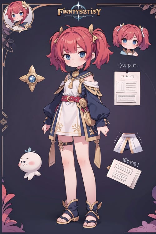 (masterpiece), fantasy, 1girl, red hair, twintails, medium hair, wizard, character sheet