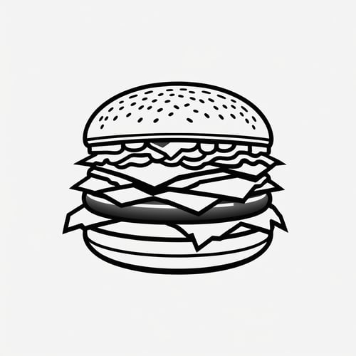 Best quality, 4k, 8k, highres, masterpiece:1.2, ultra-detailed, realistic, color:monochrome, sharp focus, physically-based rendering, professional, simple color background, black and white, detailed burger, logo design,