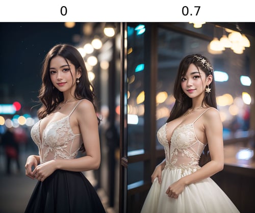 (8k, RAW photo, best quality, masterpiece), (realistic, photo-realistic), ultra-detailed, a girl standing in tavern, long hair, night, tavern, indoor, city lights, flare spot, looking at viewer, cowboy shot, black wedding dress, upper body, posing, closed-up, smile, starry background,  starry_bokeh, petzval85bokeh <lyco:hinaBokehLoHa:0>