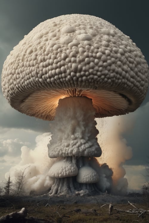 (nuclear mushroom cloud:1.2) made from (real mushrooms:1.1) merge | 
apocolyptic setting, shockwave, nuclear brimstone,
| RAW photo, photographic, realism pushed to extreme, fine texture, incredibly lifelike, cinematic, large format camera, photo realism, ultra-detailed, high quality