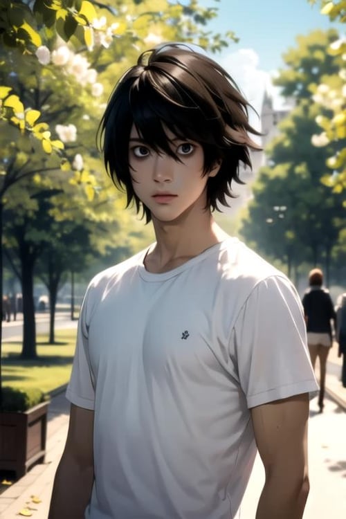 masterpiece, best quality, movie still, 1boy, solo, male focus, looking at viewer, upper body, , , , <lora:l_lawliet:0.66>, l_lawliet, , , , ,