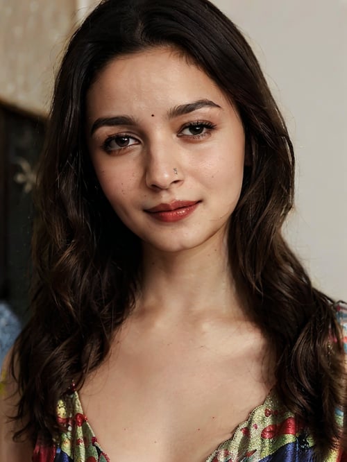 AliaBhatt, (red lipstick:1.1), (looking at the viewer:1.3), beautiful smile 

Portrait of AliaBhatt, detailed face, pale white skin, black lipstick, explosion of color background