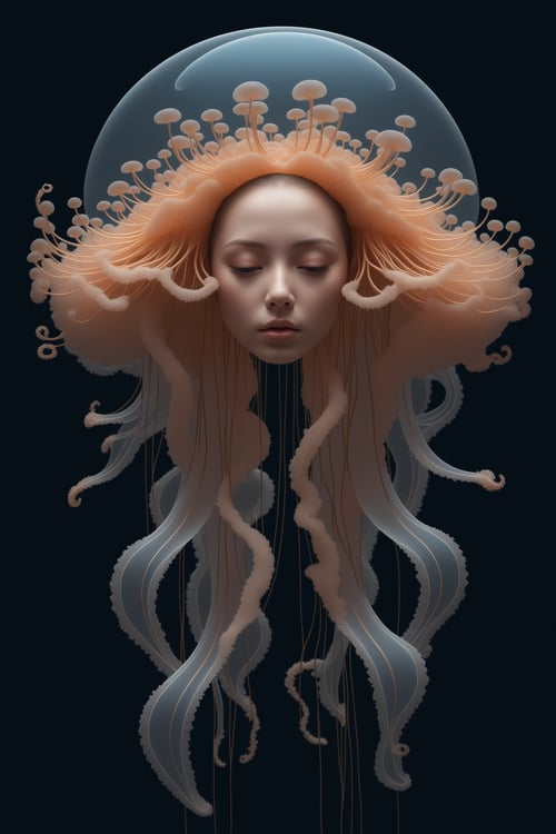 Portrait of a ghostly jellyfish, shiny aura, highly detailed, gold filigree, intricate motifs, organic tracery, by Android jones, Januz Miralles, Hikari Shimoda, glowing stardust by W. Zelmer, perfect composition, smooth, sharp focus, sparkling particles, lively coral reef background Realistic, realism, hd, 35mm photograph, 8k), masterpiece, award winning photography, natural light, perfect composition, high detail, hyper realistic,<lora:659095807385103906:1.0>