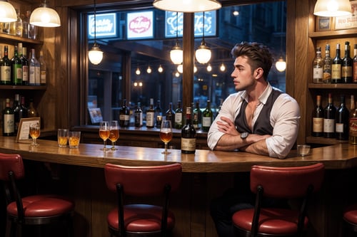(Handsome men) ,young liquor connoisseur, pub bar cafe ,bara ,Night atmosphere