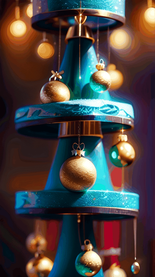 Colorful rotating Christmas trees and Christmas cakes, and money rain in the sky,