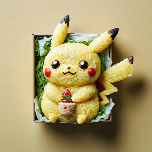 a styr <lora:styr2:0.8> pikachu, box lunch