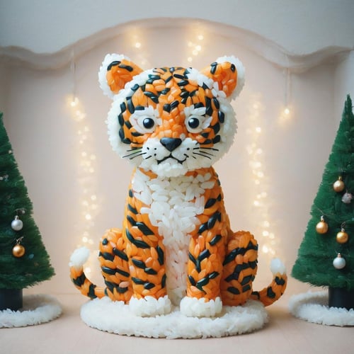 indoor, a styr tiger, anime style, christmas <lora:styr2:1>