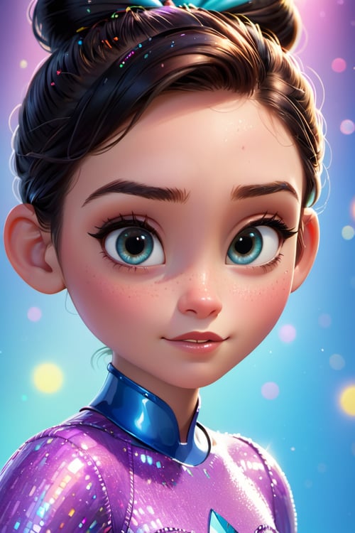 1girl, glitter, high_resolution, detailed, portrait, shiny skin, multicolor, ,disney pixar style