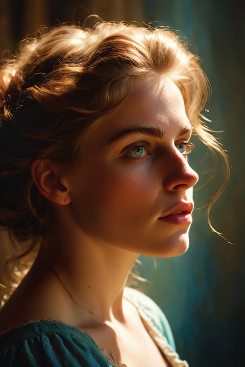 a photograph of a mysterious beautiful European woman dynamic backlighting, extremely detailed, ultra-realistic, 10k high resolution, in the style of digital art, acrylics, pastels, (Baroque:0.4), Romanticism, Realism,