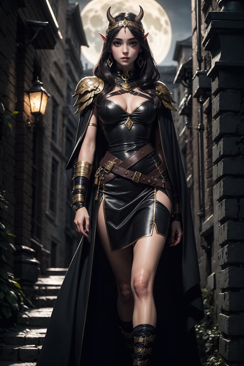 Ana de Armas-like woman, walking through the streets of Cairo, with cleopatra-like horse, Bob hair cut, long in front and short back, in front of a full moon, epic fantasy art, grayish purple cloak, and a sword, female rouge assassin, tiefling, picara, abaddon and Magali villeneuve, full-length greg rutkowski, beautiful female assassin, female vampire warrior, female picara, -black color scheme, beautiful picara lady, epic fantasy art portrait.