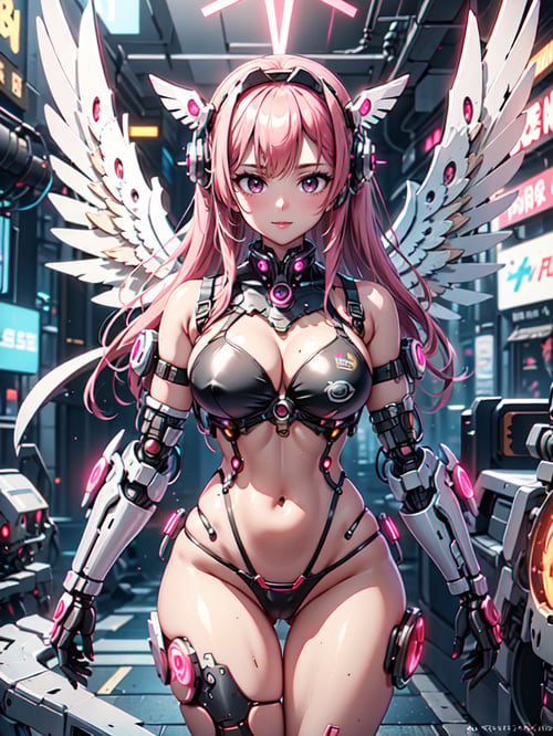 Craft A ((Cyberpunk)) And (Steampunk) Masterpiece Where A Girl, Resembling An Angelic Appearance, Navigates A World Veiled In Smoke. Infuse The Canvas With A ((Dreamlike)) Quality, Using ((Masterful)) Strokes To Depict The Intricate Fusion Of Wings, Futuristic Elements, And Victorian Aesthetics, Bikini Mecha, Red And Black, Bikini Mecha, Fire Angel Mecha, Cyberpunk, 
