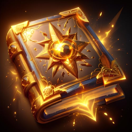 <lora:MidasMagic-22:0.9>, midasmagic, golden aura , glint ,  midas touch ,gold grimoire, A golden book of spells in golden cover, studded with a glowing glyph , gameicon,, masterpiece,best quality, masterpiece, HD Transparent background, (simple background:1.2), dark background, <lora:add_detail:0.5> <lora:FantasyIcons_Books:0.7>,