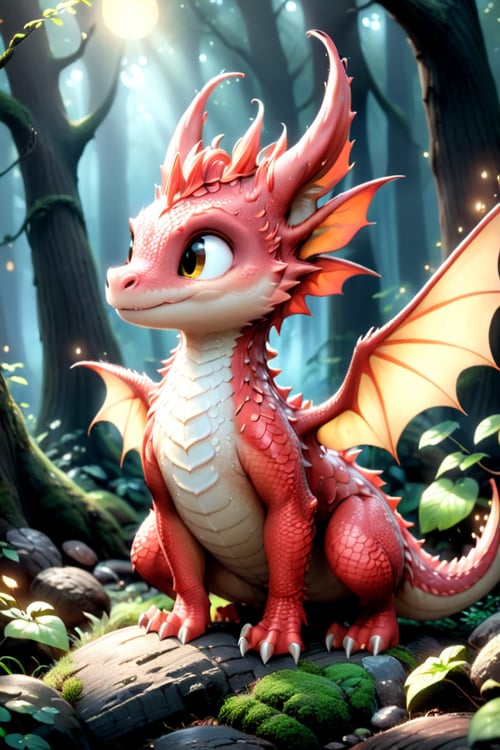 Red dragon, AS-Youngest cute adorable (dragon:1.3) four legs wings tail dark forest,  (zrpgstyle) (masterpiece:1.2) (illustration:1.2) (best quality:1.2) (detailed) (intricate) (8k) (HDR) (cinematic lighting) (sharp focus),  Disney pixar style