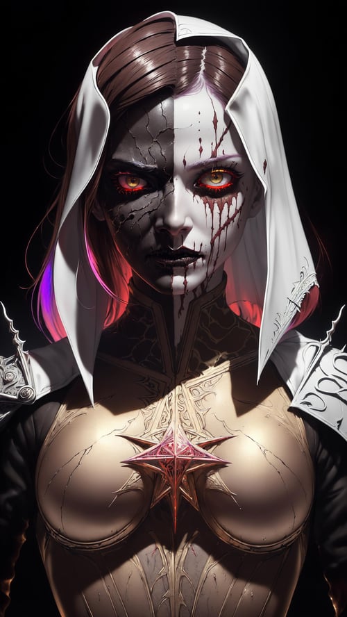 man with a pretty face, photo of a man with an evil face, shattered skin, white rainbow hair, yellow eyes, ((Ezio Auditore uniform, wearing a stylish school uniform)), with a raged expression on his face, Hell walker, incoming death, hell, black bloody veins growing and intertwining out of the darkness, oozing thick yellow blood, veins growing and pumping blood, (male body:1.6), 1 male, vascular networks growing, connecting, synthwave, highly realistic, creative, sensual, extremely detailed, realistic, creative, and sensual, (masterpiece, high quality, best quality:1.3), (photorealism:1.3), (dynamic shadows, dynamic lighting:1.2), (natural skin texture:1.5), (natural lips, detailed lips:1.3), (natural shadows, detailed shadows:1.5), (hyperrealism, soft light, sharp), (hdr, hyperdetailed:1), (intricate details:0.8), detailed eyes, detailed hair, detailed skin, 8k, (cinematic look:1.4), insane details, intricate details, hyperdetailed, low contrast, soft cinematic light, exposure blend, hdr, faded, slate gray atmosphere, (everything Detailed),  A photo of a young, nerdy woman, (looking at the viewer:1.4). ((short messy) dark brown hair:1.4), (slender), athletic, (dark lips:1.5), flirting with the camera. (white sclera), (square glasses:1.2), (choker), makeup, (jewelry), (smiling), (dyed hair, (highlights), pink hair color:1.1), (dominant, confident, seductive, intimidating:1.2) (depth of field, soft light, dramatic light, posing for the camera, professional fashion photoshoot), ((hazel brown) and (green:0.2) eyes), red veins everywhere, zdzislaw beksinski, (sharp colors:1.3), (rainbow skin:1.1), (Infrared:1.2), ultra detailed, intricate, oil on canvas, ((dry brush, ultra sharp)), (surrealism:1.4), (disturbing:1.5), beksinski style painting, satanic symbols, (full torso), full body in frame, centered body, (male:1.2), realistic, ((intricate details)), (pale gothic evil king), dynamic pose, perfect face, (realistic eyes), perfect eyes, ((dark gothic background)), sharp focus, ultra realistic